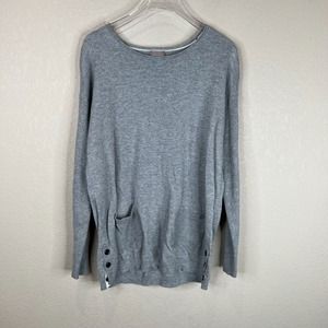 Chico's Womens Sweater Size 1 Gray Pullover Side Button Long Sleeve Knit Pockets